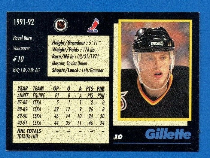 Pavel Bure 1991-92 Gillette Rookie Card  VANCOUVER CANUCKS  ---   NRMT-MT