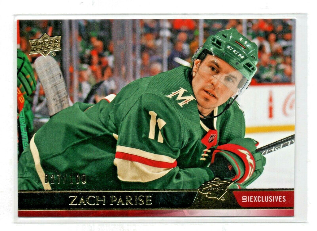 2020-21 UD Series 1 FRENCH Exclusives #90 ZACH PARISE Minnesota Wild 027/100