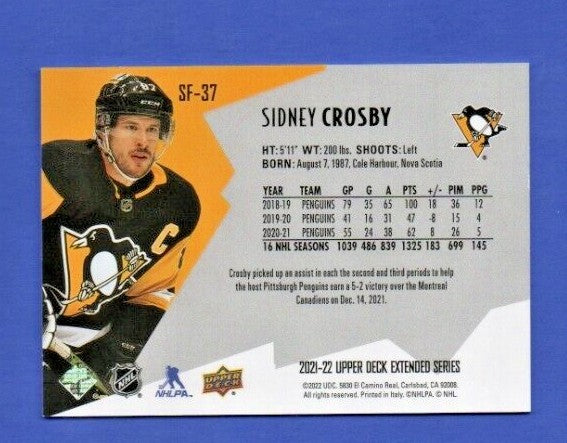 Sidney Crosby     2021-22 UD Ext. SPxFinite Radiance Silver #SF-37    0807/2999