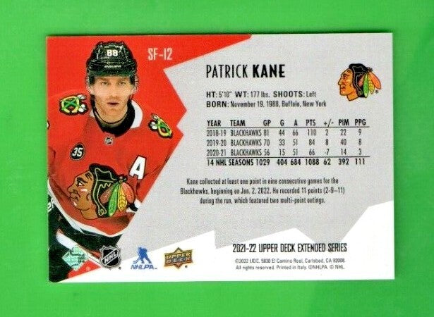 Patrick Kane  2021-22 UD Extended SPxFinite Radiance Silver #SF-12  0784/2999