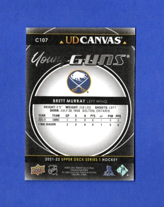 2021-22 Upper Deck Young Guns Canvas Black #C107  - Brett Murray  Buffalo Sabres