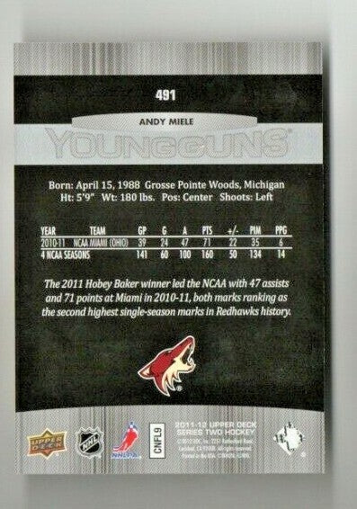 2011-12 Upper Deck #491 Andy Miele Young Guns YG RC - Phoenix  Coyotes - Rookie