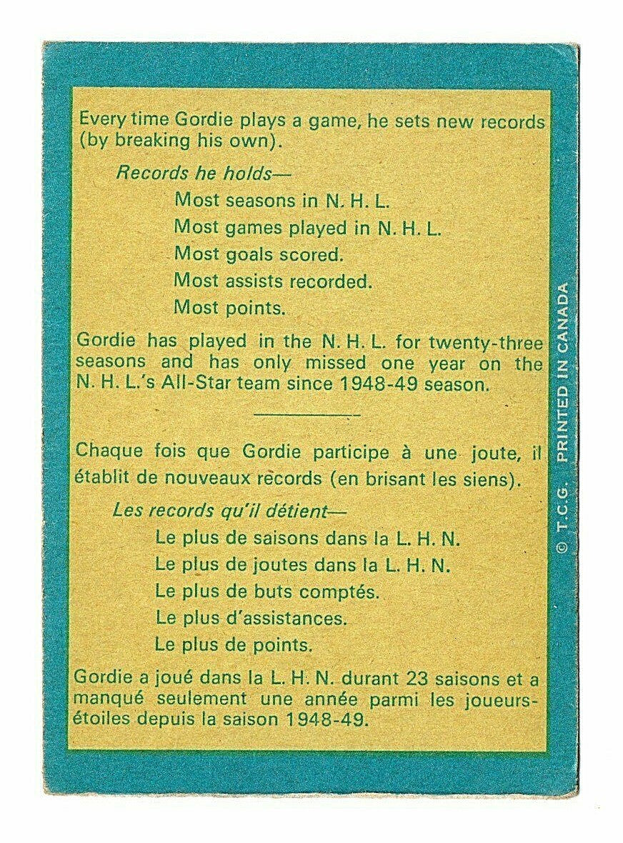 1969-70 O-PEE-CHEE - GORDIE HOWE - MR. HOCKEY - DETROIT RED WINGS -  NNO ERROR