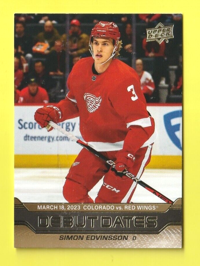 2023-24 Upper Deck Series 1  Simon Edvinsson   GOLD  Debut Dates # DD-20 Detroit