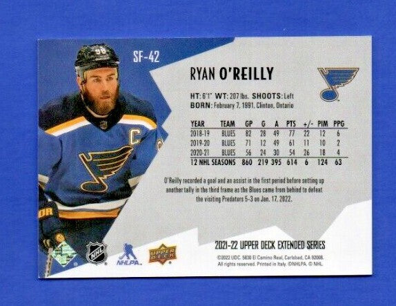 Ryan O'Reilly 2021-22 UD Extended SPxFinite Radiance Silver #SF-42  1124/2999