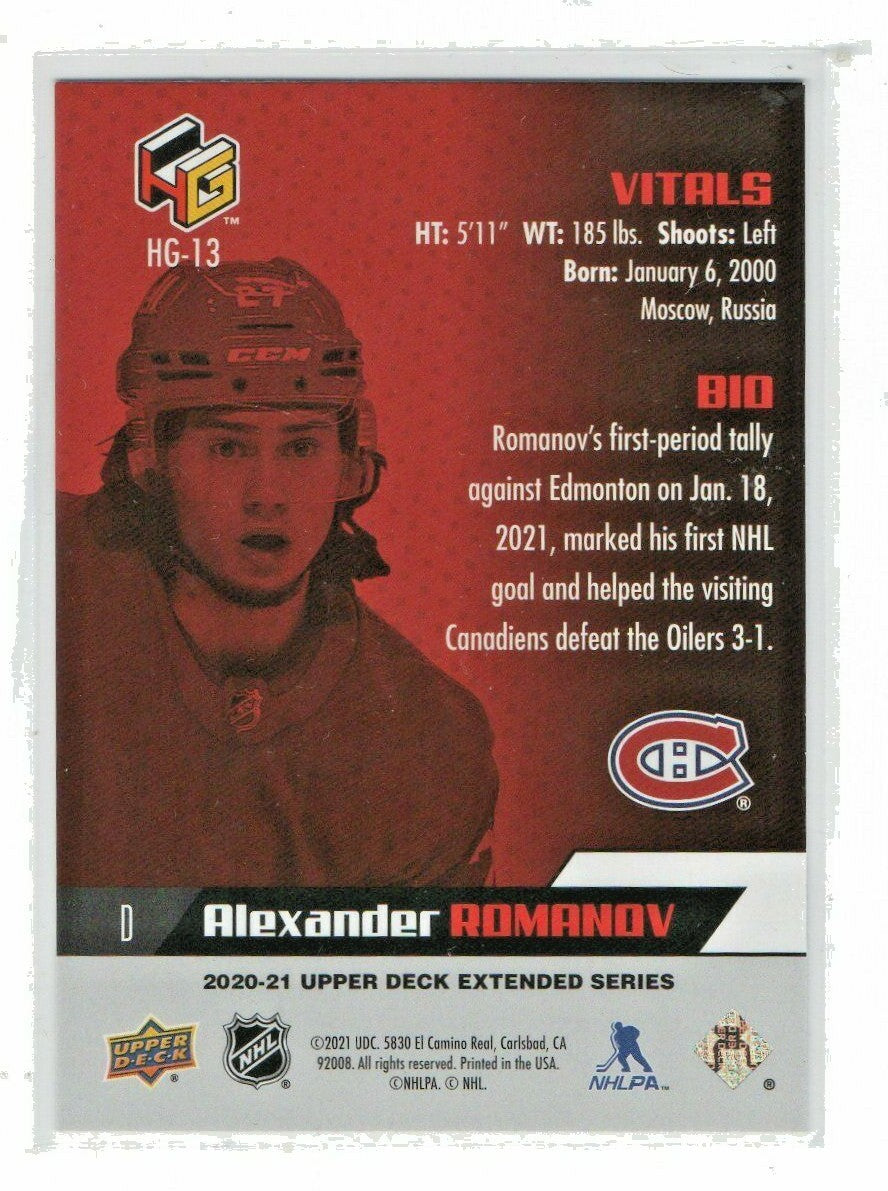 ALEXANDER ROMANOV - 2020/21 UPPER DECK EXTENDED SERIES HoloGrFx ROOKIE HG-13
