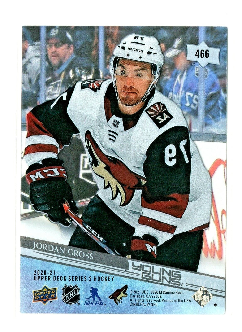 2020-21 UD Series 2  Clear Cut Young Guns #466 Jordan Gross RC Arizona Coyotes