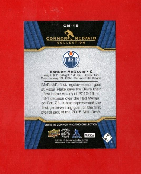 2015-16 CONNOR MCDAVID Rc Collection Card# CM-15 Edmonton Oilers Rookie