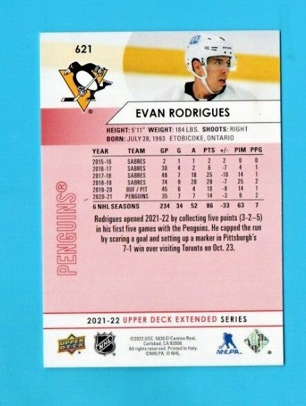 Evan Rodrigues  2021-22 Upper Deck Extended #621 Exclusives  100/100 - Penguins