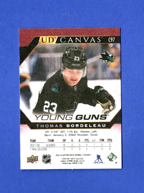 2022-23 Upper Deck Series 1 Young Guns Canvas  Thomas Bordeleau  #C97 -   Sharks