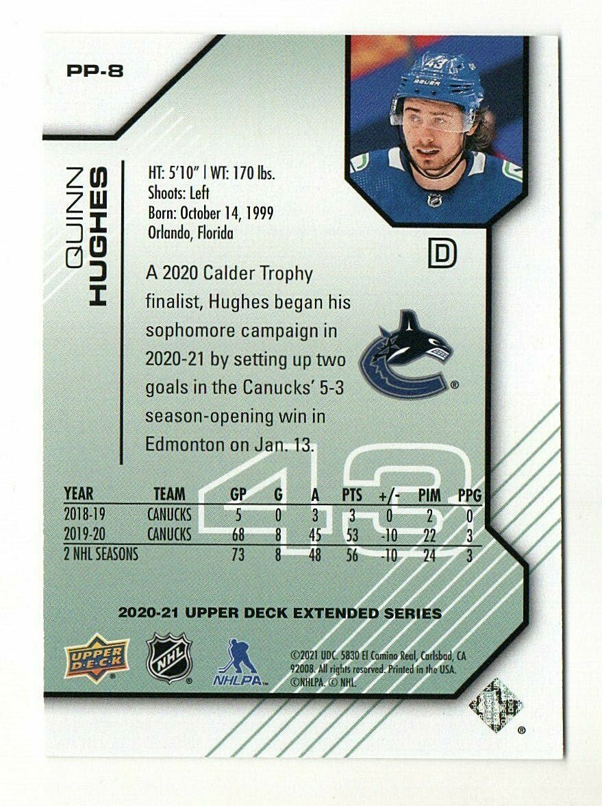 2020-21 Upper Deck  Pros and Prospects #PP-8 - Quinn Hughes - 0073/1000  Canucks