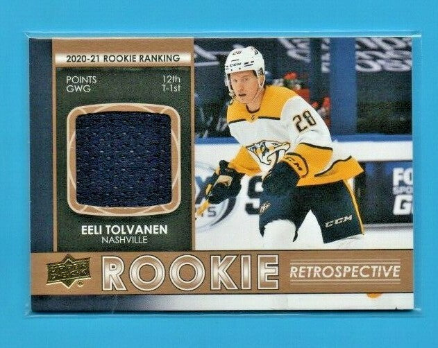 Eeli Tolvanen 2021-22 UD Series 1 RR-12 Rookie Retrospective  Jersey Black Patch