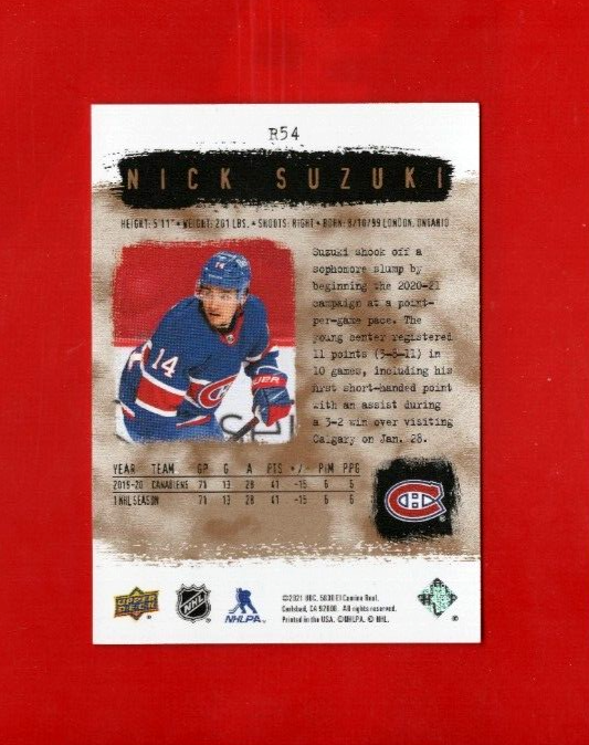 2020 2021 Upper Deck Sp Authentic Gold Nick Suzuki  051/ 100  Montreal Canadiens