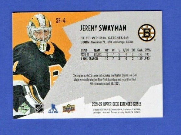 Jeremy Swayman   2021-22 UD Extended SPxFinite Radiance Silver #SF-4   0550/2999