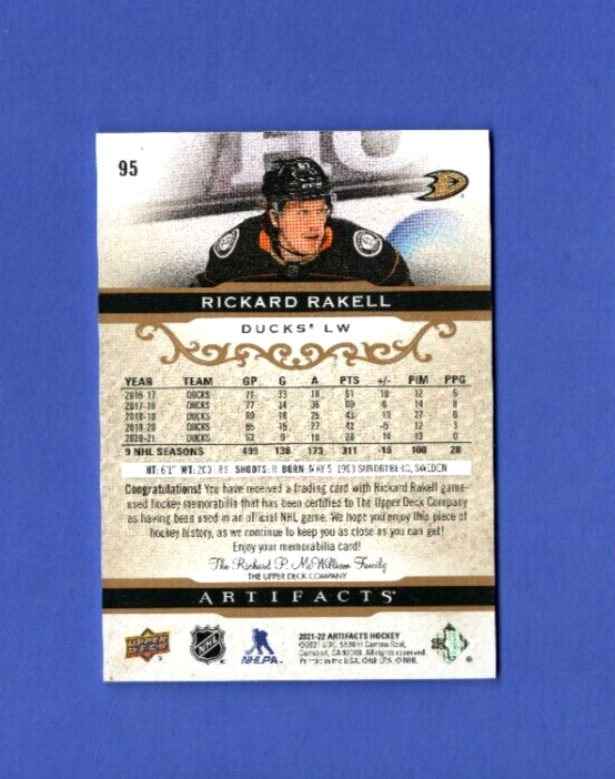 2021/22 Upper Deck Artifacts  -  Richard Rakell  - Double Patch  #95 -  223/249