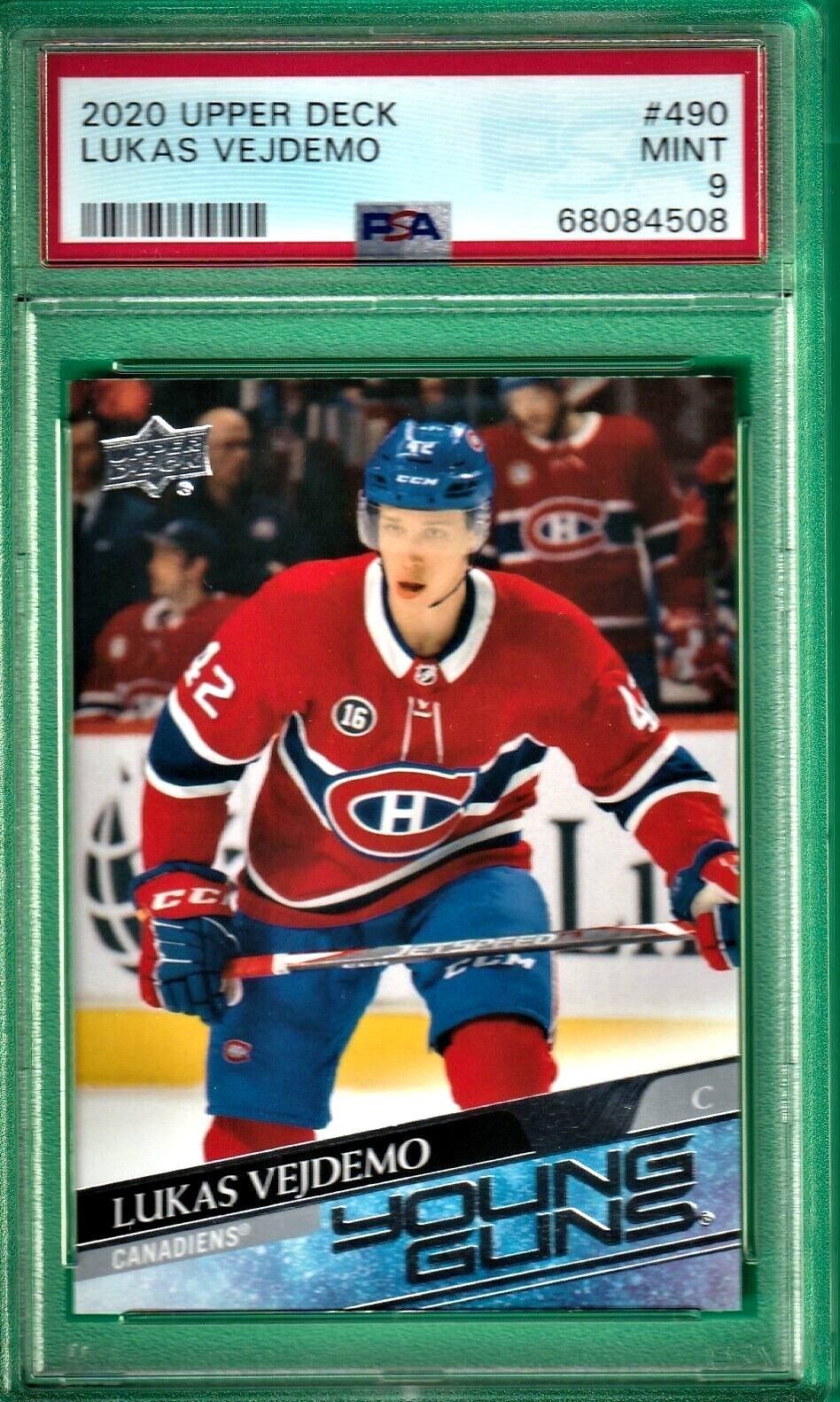 2020 Upper Deck Young Guns  - Lukas Vejdemo  -  Montreal  ROOKIE #490 PSA 9 MINT