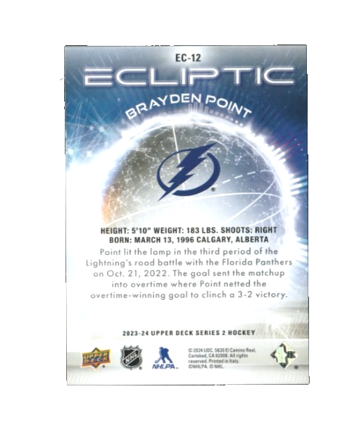 2023-24 Upper Deck Series 2  Ecliptic Ec-1 2  Brayden Point  Tampa Bay Lightning