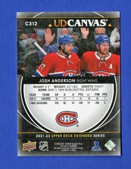 2021-22 Upper Deck Extended Black Canvas C312  Josh Anderson  Montreal Canadiens