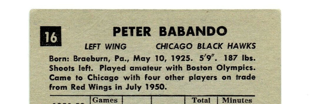 1952-53 PARKHURST #16 PETER BABANDO Chicago Black Hawks ---  BGS  BECKETT  PSA