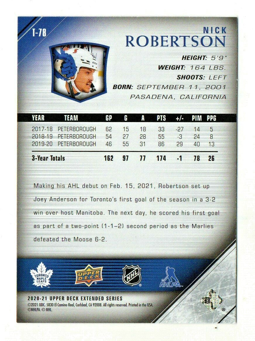 2020-21 Upper Deck Extended 05-06 Retro Tribute Young Guns Nick Robertson T-78