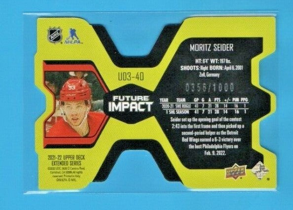 2021-22 Upper Deck Extended MORITZ SEIDER #UD3-40 UD3 Future Impact 0356/1000 RC