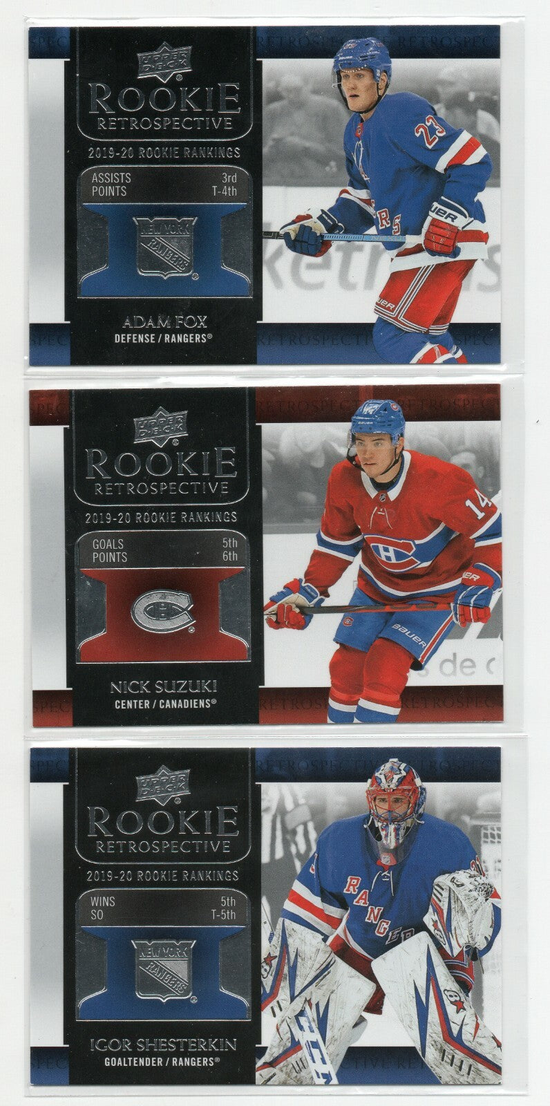 2020-21 UPPER DECK SERIES 1 HOCKEY COMPLETE 15-CARD ROOKIE RETROSPECTIVE SET