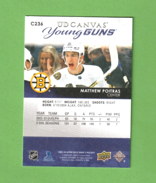 Matthew Poitras   2023-24 Upper Deck - Canvas Young Guns #C236  - Boston Bruins