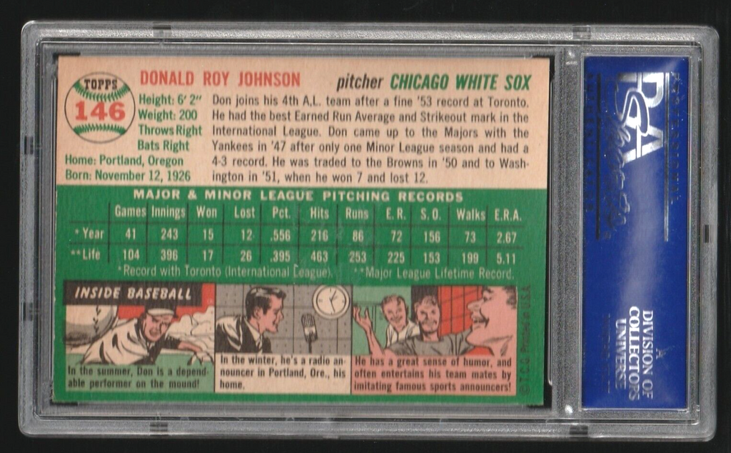 1954 Topps   -  Don Johnson  #146    -     PSA 8 NM-MT    -    Chicago White Sox
