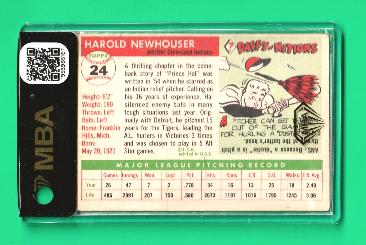 1955 Topps  -  Hal Newhouser   #24  -  MBA AUTHENTIC   -  Cleveland Indians