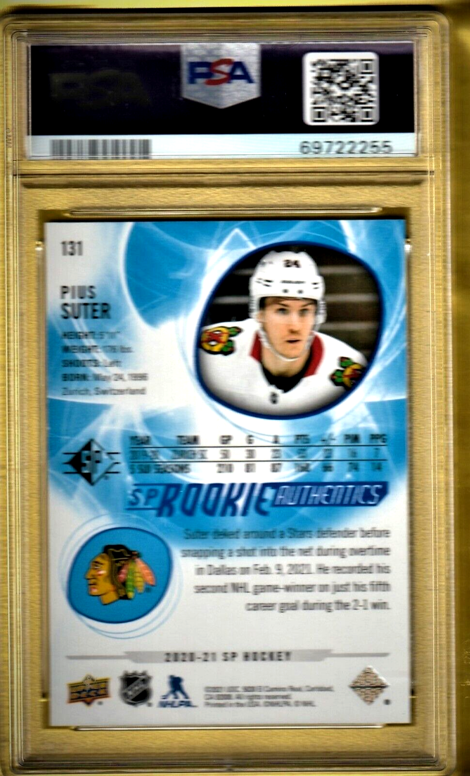 2020 SP  Blue  -  Pius Suter -  Chicago Blackhawks  ROOKIE #131  -  PSA 9 MINT