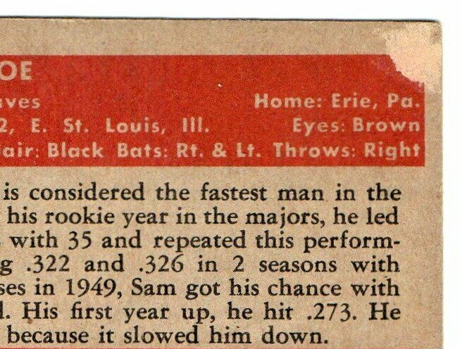 1952 Topps Set Break # 27 Sam Jethroe LOW GRADE (filler)(red back) Boston Braves