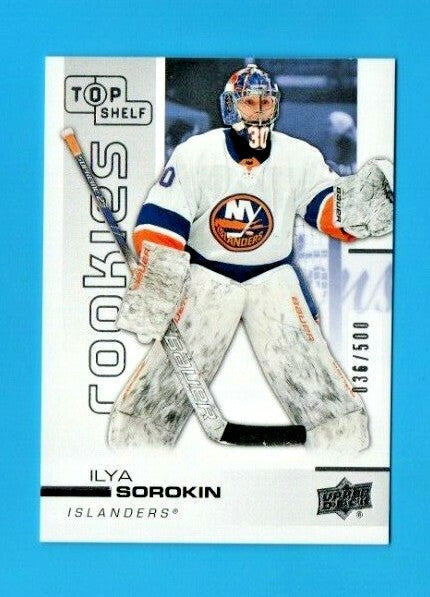 2020-21 ud extended top shelf rookies #ts-8 ilya sorokin -  036/500 rc Islanders