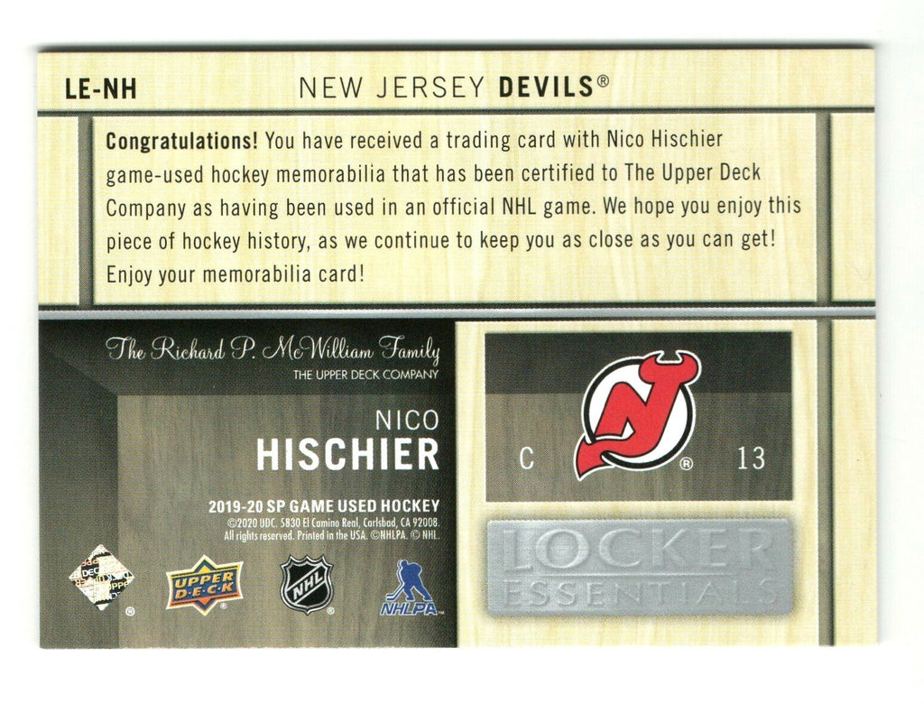 2019-20 Upper Deck SP Game Used Locker Essentials Nico Hischier #LE-NH - DEVILS