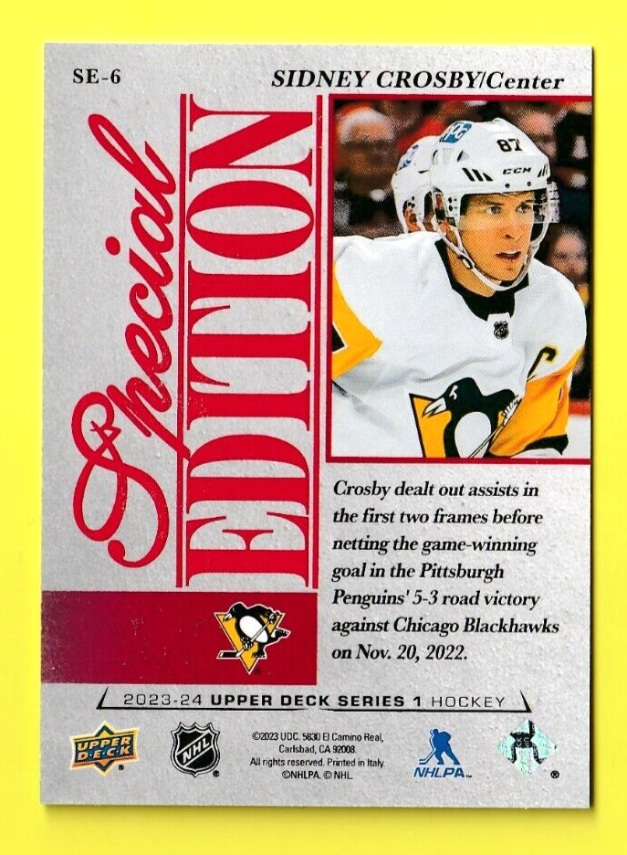 Sidney Crosby    2023-24 UD Series 1  -  Special Edition Red    #SE-6 - Penguins