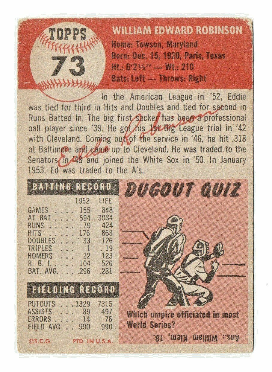 1953 Topps #73 Eddie Robinson Chicago White Sox 