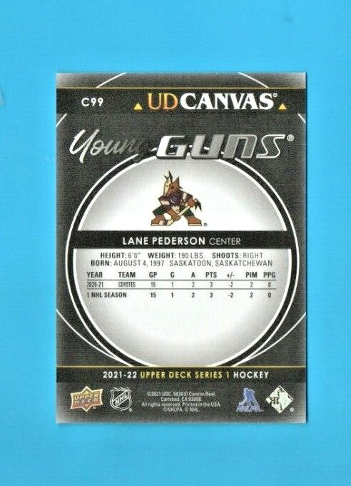 2021-22 Upper Deck Series 1 Hockey - Canvas Young Guns Black- #C99 Lane Pederson