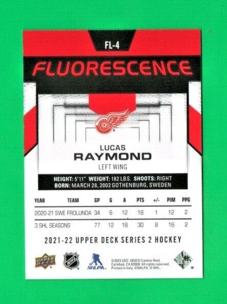 2021-22 UD Series 2 Hockey  Lucas Raymond   Fluorescence RED   FL-4 Red Wings