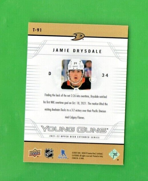 2021-22 Upper Deck Extended Series Jamie Drysdale 2006-07 Retro Young Guns T-91