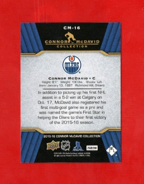 2015-16 CONNOR MCDAVID Rc Collection Card# CM-16 Edmonton Oilers Rookie