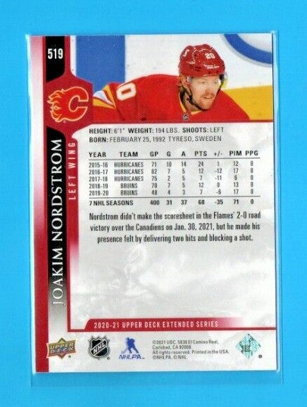 2020-21 Upper Deck Extended Series Exclusives 090/100 Joakim Nordstrom #519