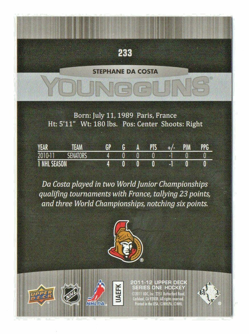 2011-12 Upper Deck #233 Stephane Da Costa YG RC Young Guns Rookie card #1 Ottawa