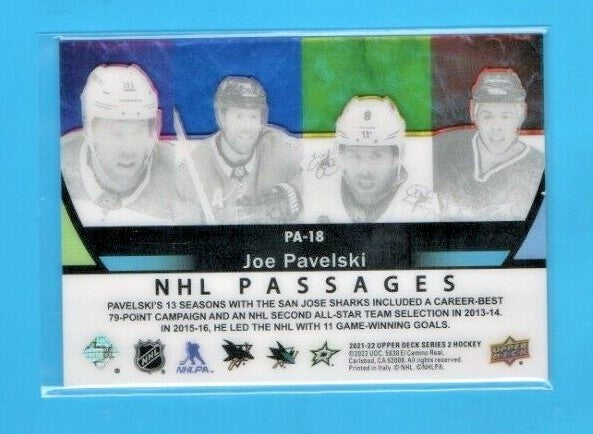 Joe Pavelski  NHL PASSAGES Acetate SSP 2021-22 Upper Deck Series 2  - PA-18