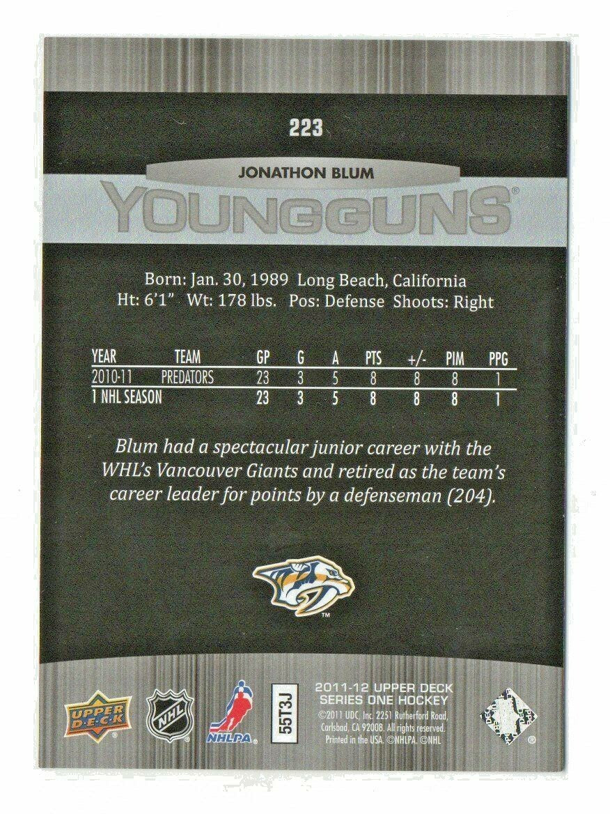 2011-12 Upper Deck Young Guns #223 - Jonathon Blum - RC #1 - Nashville Predators