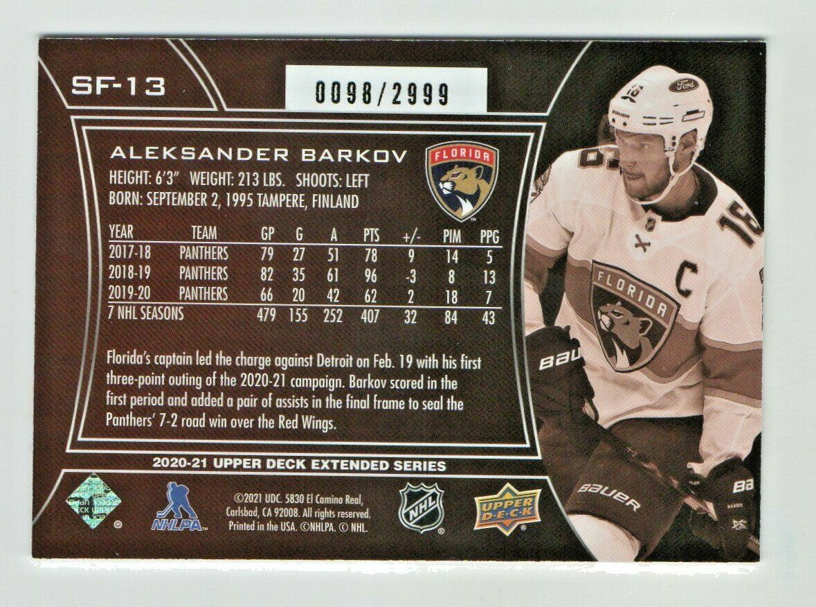 Alexander Barkov  2020-21 UPPER DECK EXTENDED SPx FINITE ROOKIES 0098/2999 SF-13