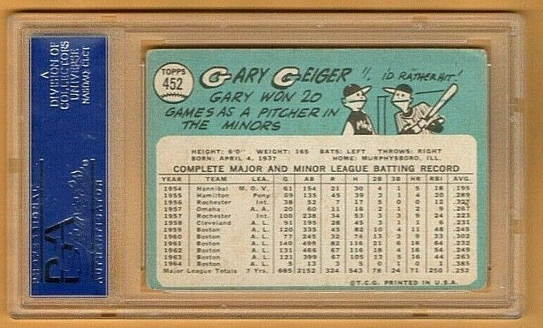 1965 Topps #452 Gary Geiger -  AUTO - PSA /DNA CERTIFIED C95665 - Boston Red Sox