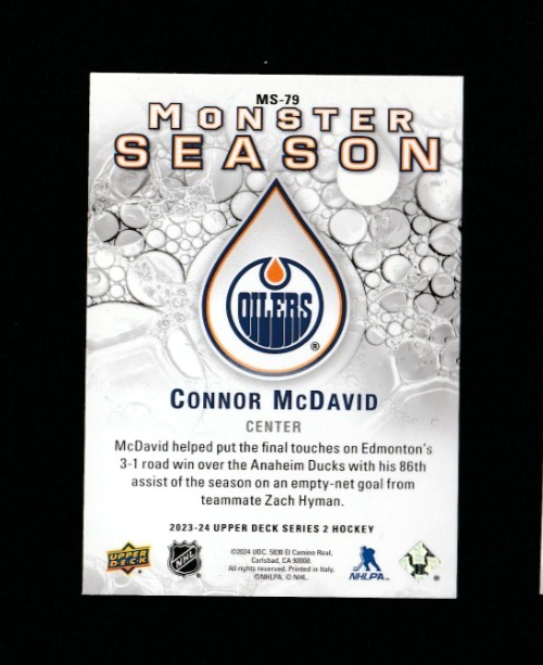2023-24 UD Monster Season - CONNOR McDAVID - Edmonton Oilers - Card# MS-79