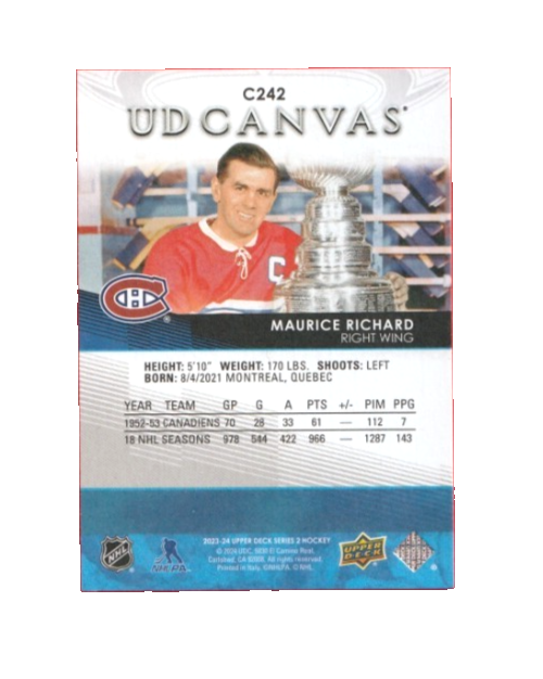 2023-24 Upper Deck UD Canvas Legends  MAURICE RICHARD - Montreal Canadiens #C242