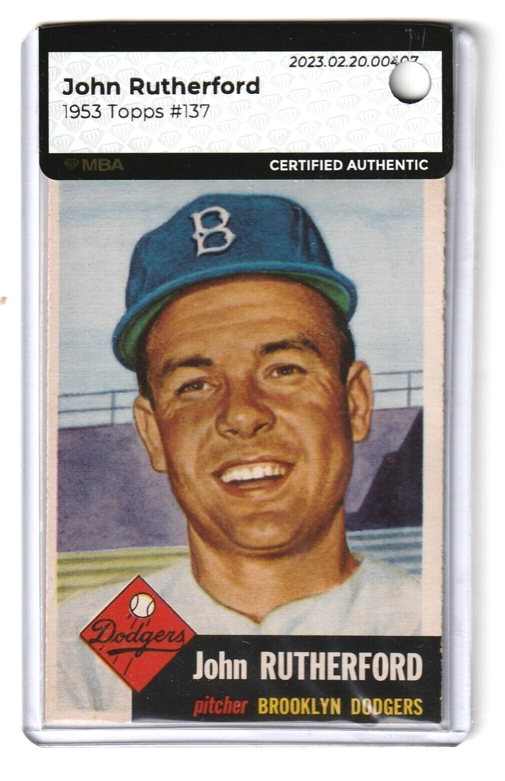 1953 Topps   -  John Rutherford  #137   -   MBA AUTHENTIC   -   Brooklyn Dodgers