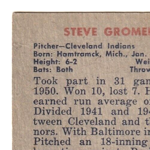 1951 Bowman  -  Steve Gromek -  Cleveland Indians  #115   EX-NRMT