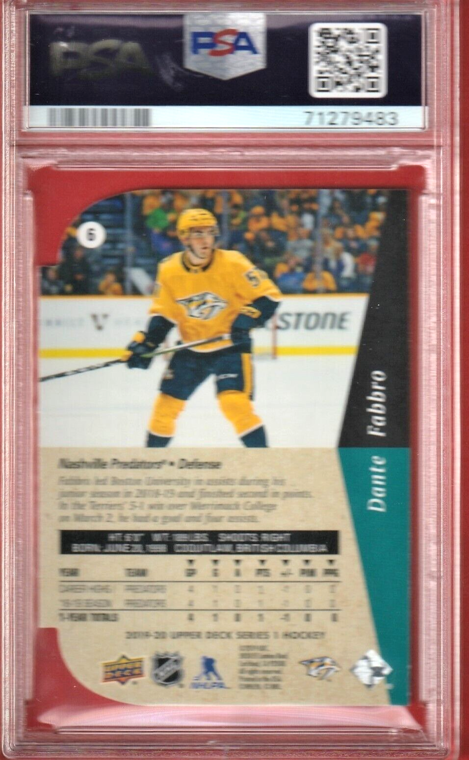 2019 Upper Deck 1994-95 Tribute Die-Cut  -  Dante Fabbro  - ROOKIE #6 PSA 9 MINT